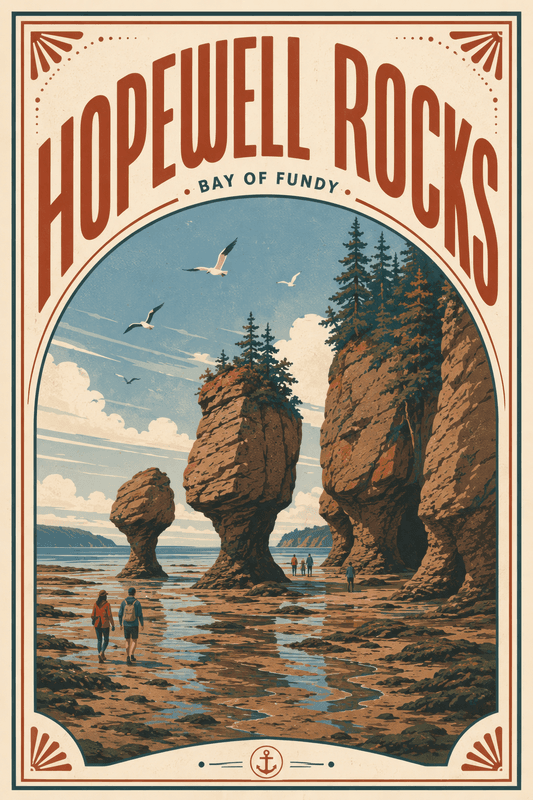 Affiche vintage Hopewell Rocks – Poster de voyage rétro, Hopewell Rocks, Canada, AMÉRIQUE DU NORD