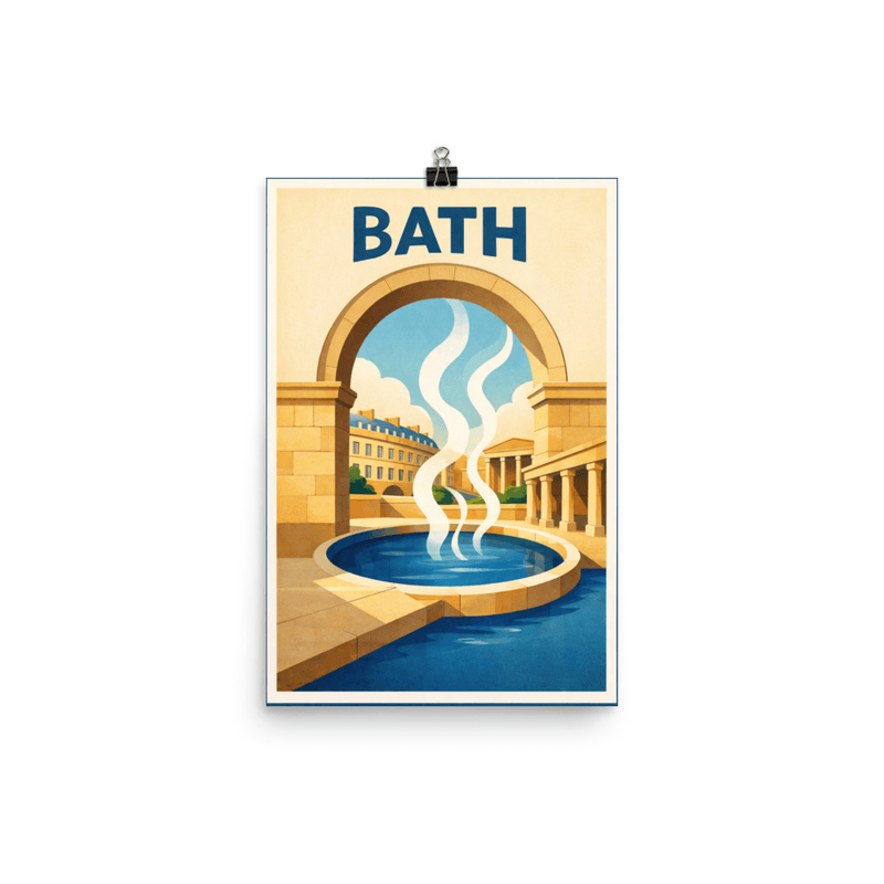 Affiche vintage Bath – Poster de voyage rétro, thermes romains et architecture géorgienne, Angleterre