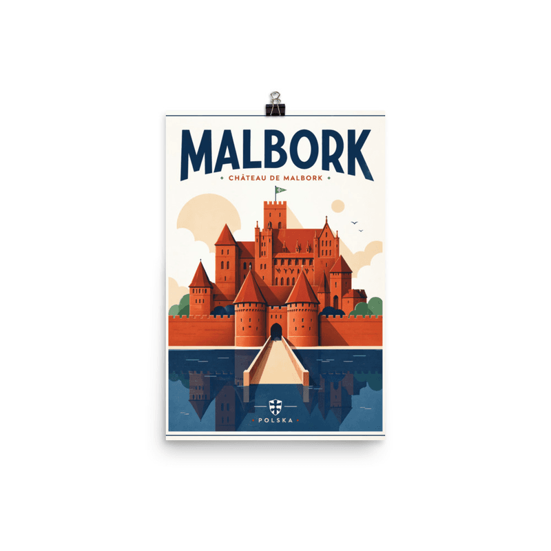 Affiche vintage Malbork – Poster de voyage rétro, Château Teutonique et Rivière, POLOGNE