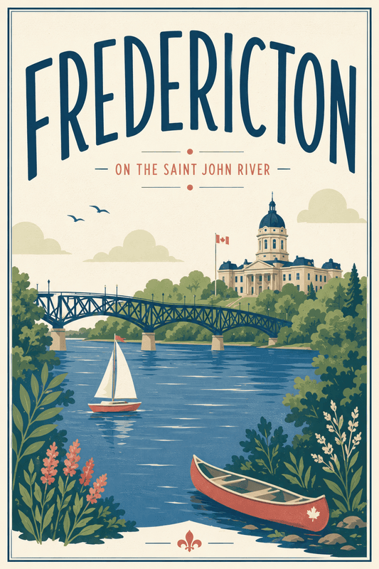 Affiche vintage Fredericton – Poster de voyage rétro, Fredericton, Canada, AMÉRIQUE DU NORD