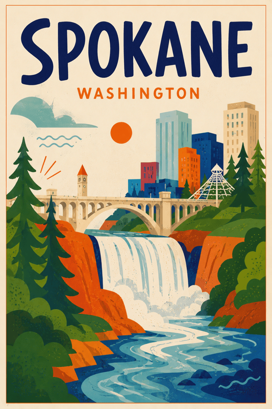 Affiche vintage Spokane – Poster de voyage rétro, Spokane, États-Unis, AMÉRIQUE DU NORD