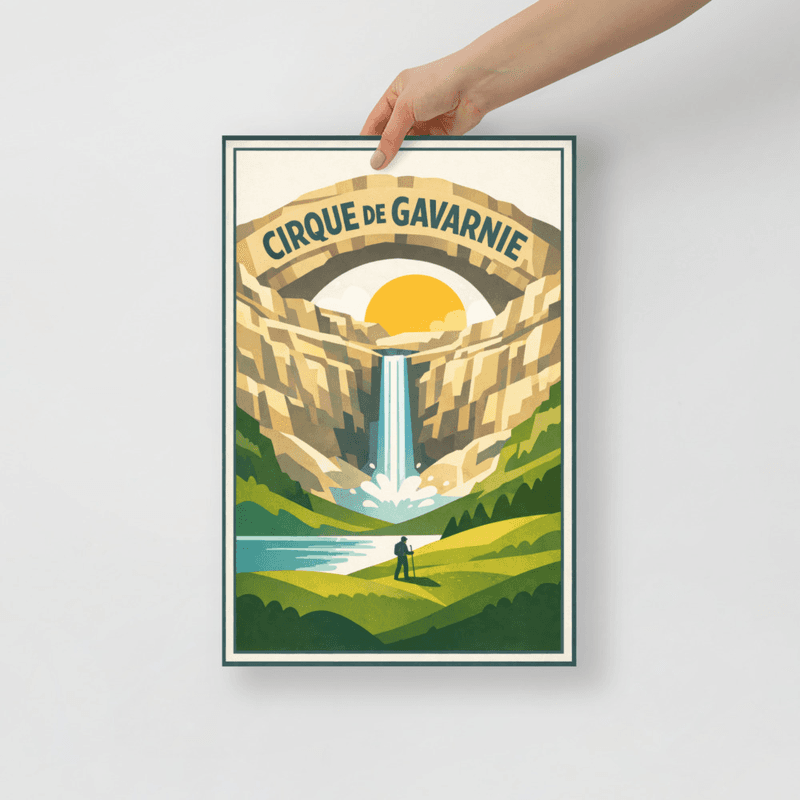 Affiche vintage Cirque de Gavarnie – Poster de voyage rétro, cascade, cirque, Pyrenées, Occitanie, France
