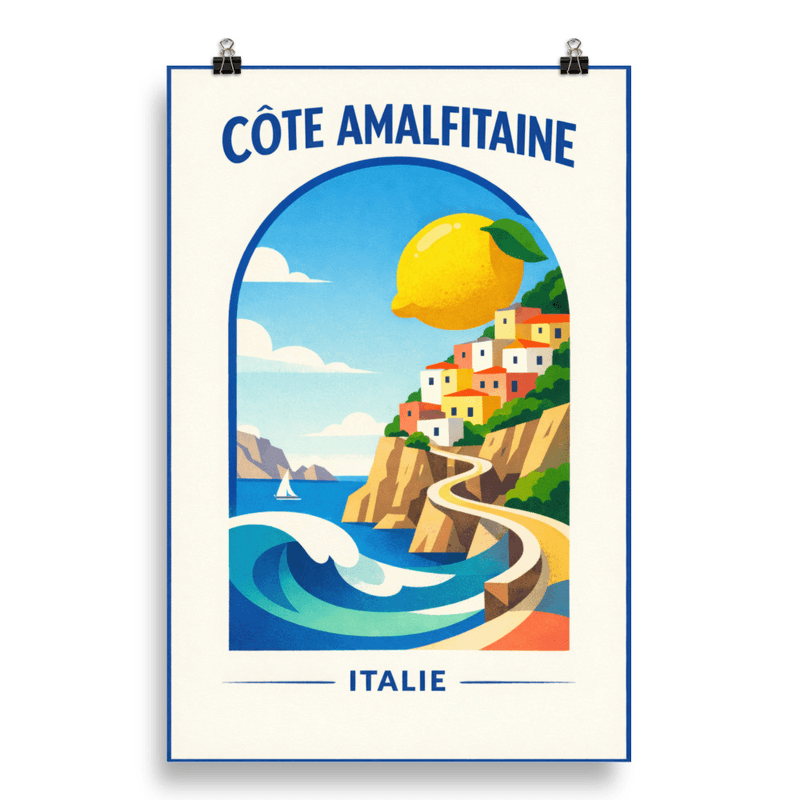 Affiche vintage Côte Amalfitaine – Poster de voyage rétro, Limoncello, Ravello, Campanie, Italie