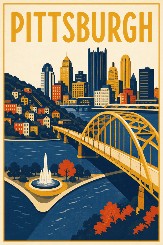 Affiche vintage Pittsburgh – Poster de voyage rétro, Pittsburgh, États-Unis, AMÉRIQUE DU NORD