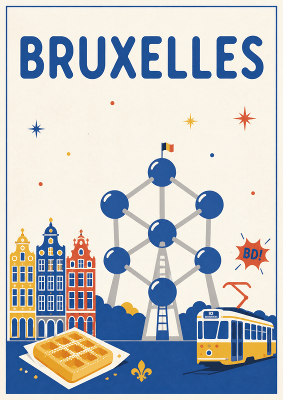 Affiche vintage Bruxelles – Poster de voyage rétro, Bruxelles, Belgique, EUROPE