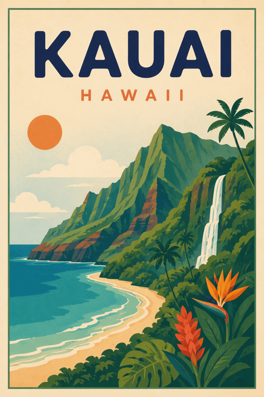Affiche vintage Kauai – Poster de voyage rétro, Kauai, États-Unis, AMÉRIQUE DU NORD