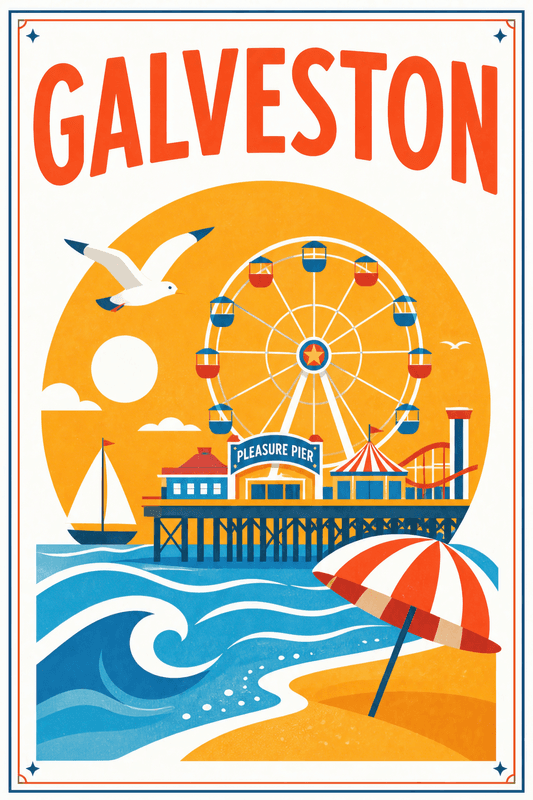 Affiche vintage Galveston – Poster de voyage rétro, Galveston, États-Unis, AMÉRIQUE DU NORD