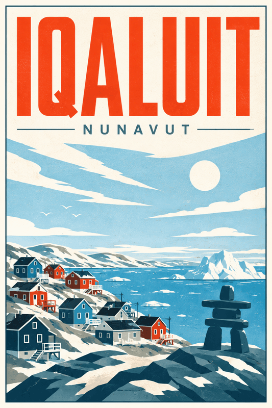 Affiche vintage Iqaluit – Poster de voyage rétro, Iqaluit, Canada, AMÉRIQUE DU NORD