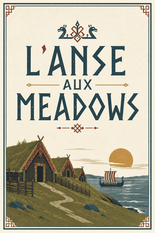 Affiche vintage L'Anse aux Meadows – Poster de voyage rétro, L'Anse aux Meadows, Canada, AMÉRIQUE DU NORD
