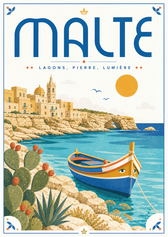 Affiche vintage Malte – Poster de voyage rétro, Malte, Malte, EUROPE