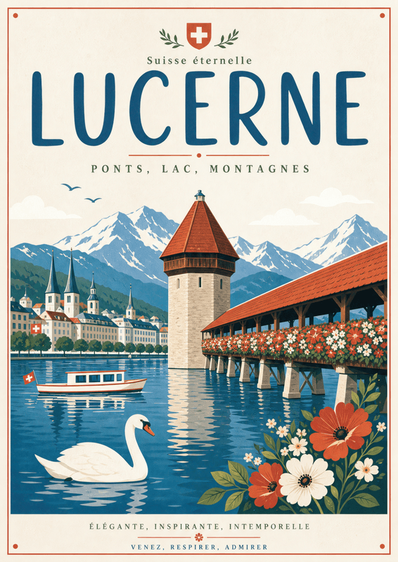 Affiche vintage Lucerne – Poster de voyage rétro, Lucerne, Suisse, EUROPE