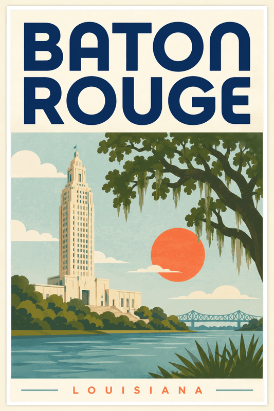 Affiche vintage Baton Rouge – Poster de voyage rétro, Baton Rouge, États-Unis, AMÉRIQUE DU NORD
