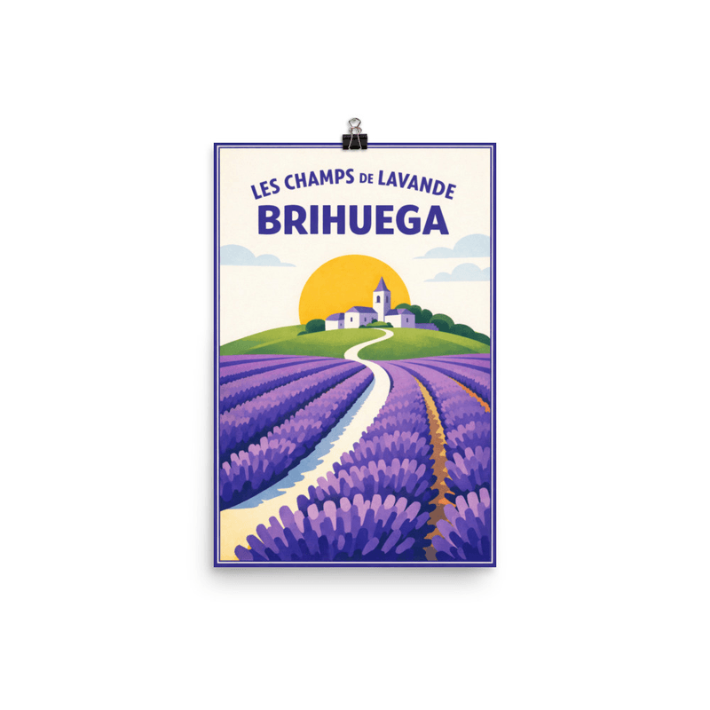 Affiche vintage Les Champs de Lavande Brihuega – Poster de voyage rétro, Chemin, Castille, Espagne