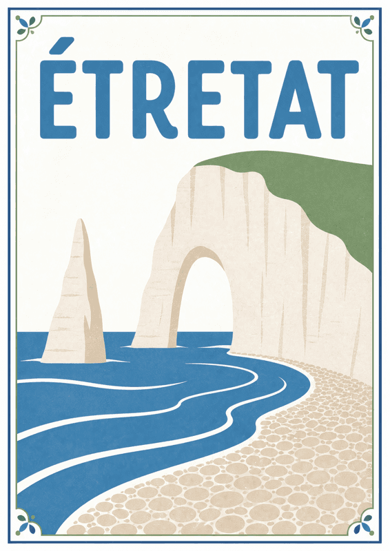 Affiche vintage Étretat – Poster de voyage rétro, Étretat, France, EUROPE