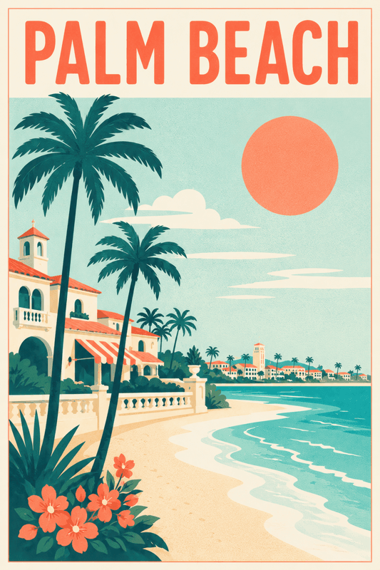 Affiche vintage Palm Beach – Poster de voyage rétro, Palm Beach, États-Unis, AMÉRIQUE DU NORD