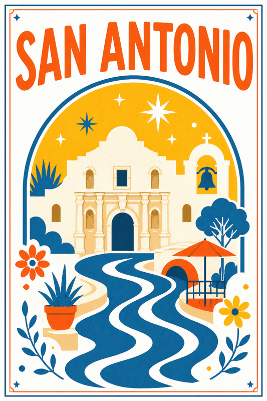 Affiche vintage San Antonio – Poster de voyage rétro, San Antonio, États-Unis, AMÉRIQUE DU NORD