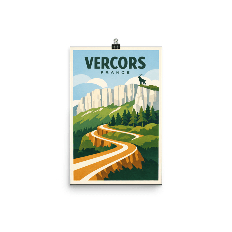 Affiche vintage Vercors – Poster de voyage rétro, Parc naturel régional, Isère, Auvergne-Rhône-Alpes, France