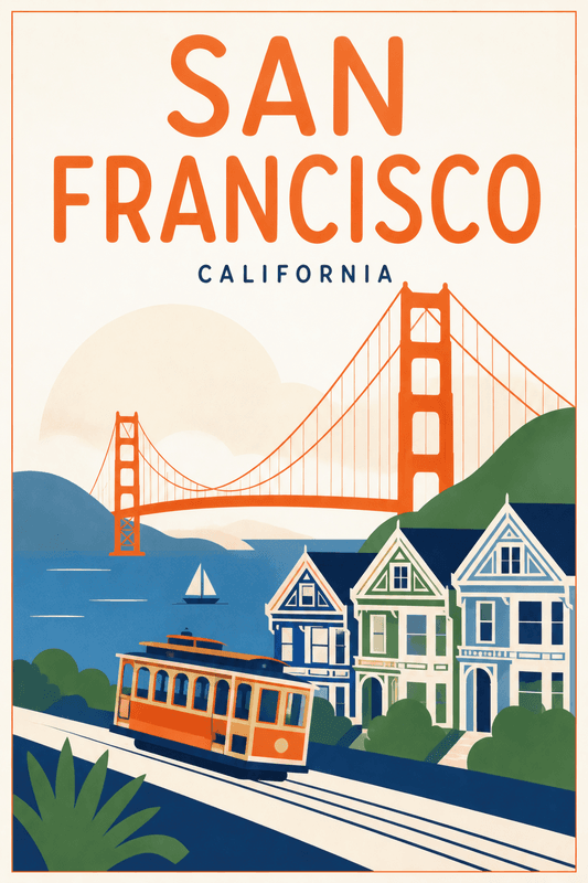 Affiche vintage San Francisco – Poster de voyage rétro, San Francisco, États-Unis, AMÉRIQUE DU NORD