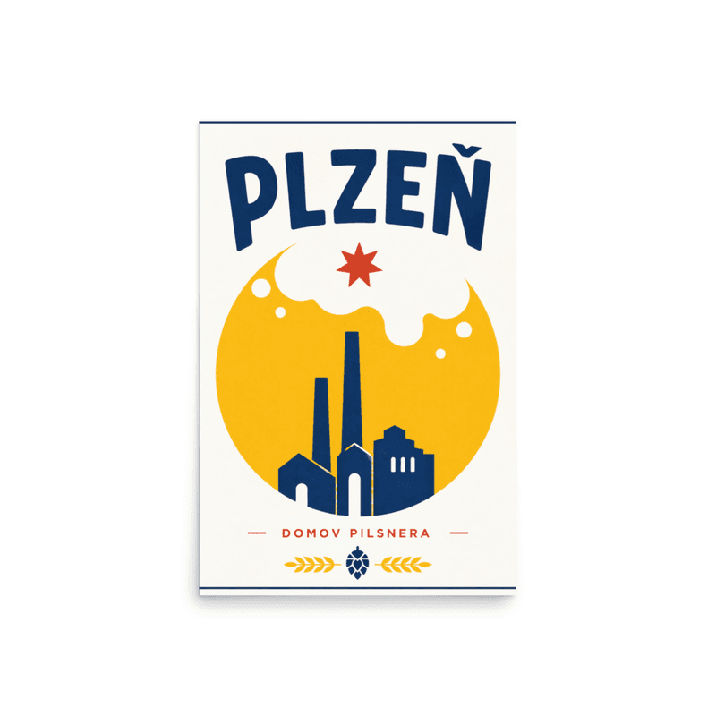 Affiche vintage Plzeň – Poster de voyage rétro, Domov Pilsnera et Brasserie, TCHEQUIE