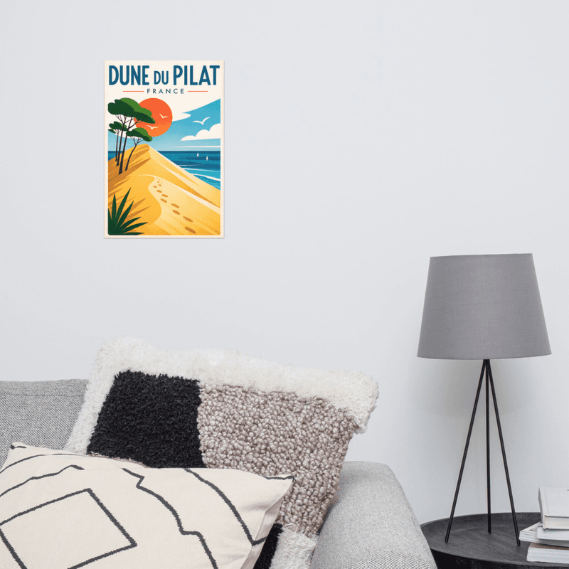 Affiche vintage Dune du Pilat – Poster de voyage rétro, Sable, Océan, Gironde, France