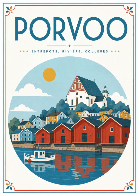 Affiche vintage Porvoo – Poster de voyage rétro, Porvoo, Finlande, EUROPE