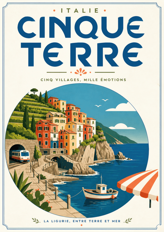 Affiche vintage Cinque Terre – Poster de voyage rétro, Cinque Terre, Italie, EUROPE