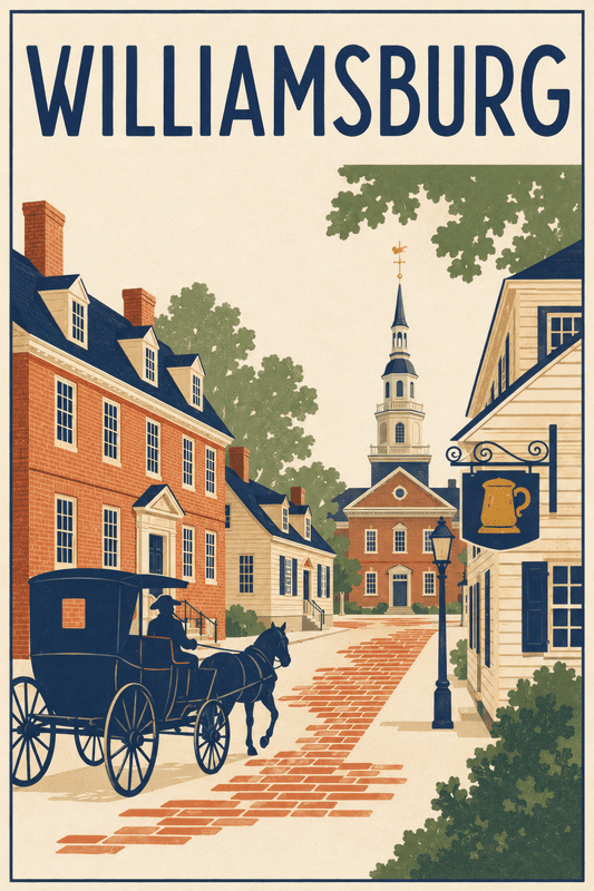 Affiche vintage Williamsburg – Poster de voyage rétro, Williamsburg, États-Unis, AMÉRIQUE DU NORD