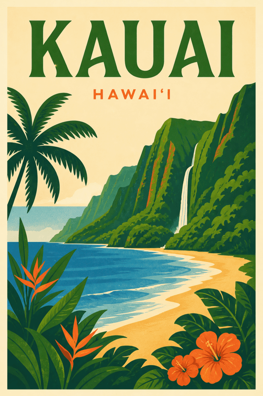 Affiche vintage Kauai – Poster de voyage rétro, Kauai, États-Unis, AMÉRIQUE DU NORD