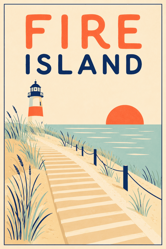 Affiche vintage Fire Island – Poster de voyage rétro, Fire Island, États-Unis, AMÉRIQUE DU NORD