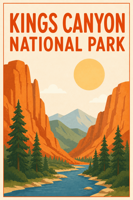 Affiche vintage Kings Canyon National Park – Poster de voyage rétro, Kings Canyon National Park, États-Unis, AMÉRIQUE DU NORD