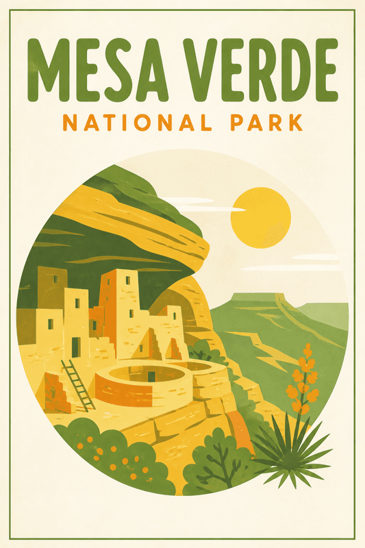 Affiche vintage Mesa Verde National Park – Poster de voyage rétro, Mesa Verde National Park, États-Unis, AMÉRIQUE DU NORD