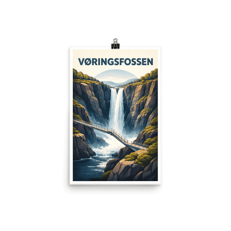 Affiche vintage Vøringsfossen – Poster de voyage rétro, cascade, Hardangerfjord, NORVEGE