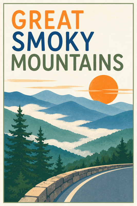 Affiche vintage Great Smoky Mountains – Poster de voyage rétro, Great Smoky Mountains, États-Unis, AMÉRIQUE DU NORD