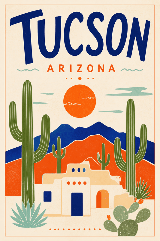 Affiche vintage Tucson – Poster de voyage rétro, Tucson, États-Unis, AMÉRIQUE DU NORD