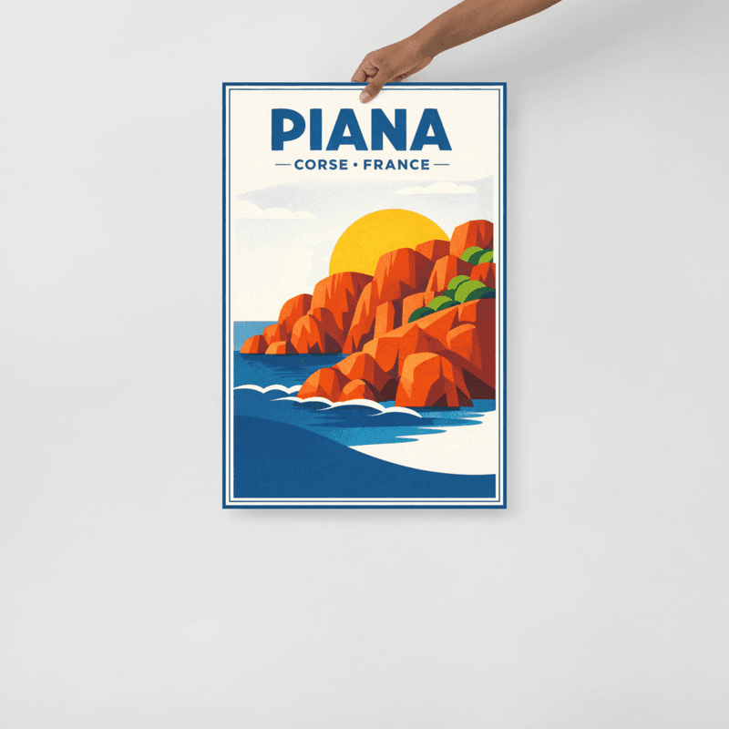 Affiche vintage Piana – Poster de voyage rétro, Calanques de Piana, Corse, France