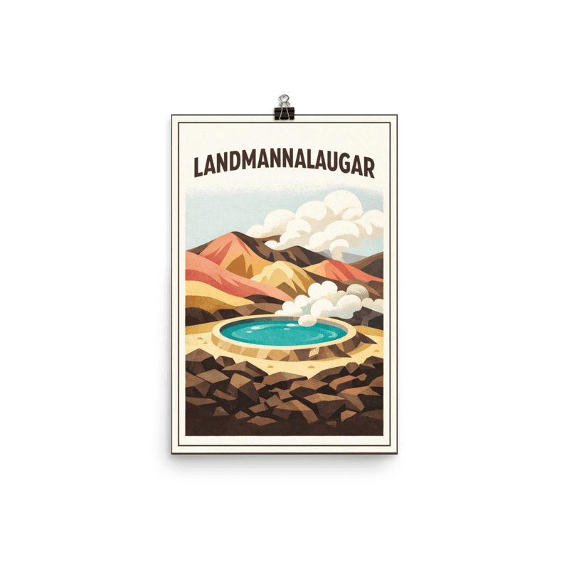 Affiche vintage Landmannalaugar – Poster de voyage rétro, Sources Géothermiques et Rhyólite, Iceland