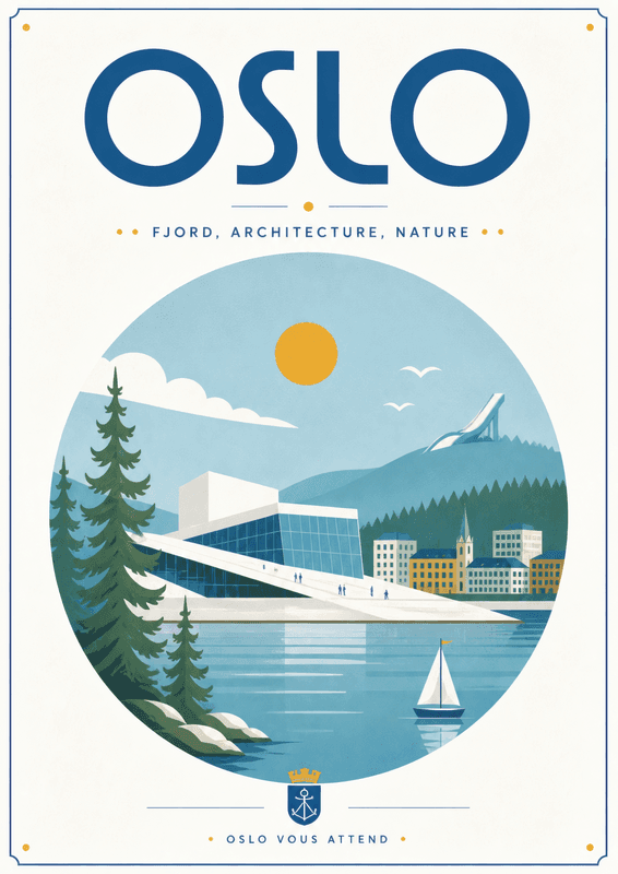 Affiche vintage Oslo – Poster de voyage rétro, Oslo, Norvège, EUROPE