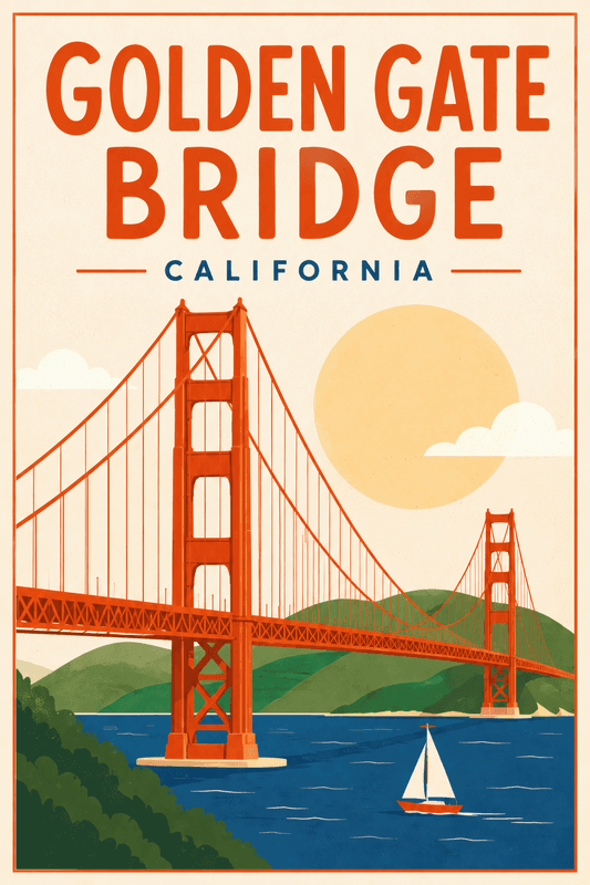 Affiche vintage Golden Gate Bridge – Poster de voyage rétro, Golden Gate Bridge, États-Unis, AMÉRIQUE DU NORD