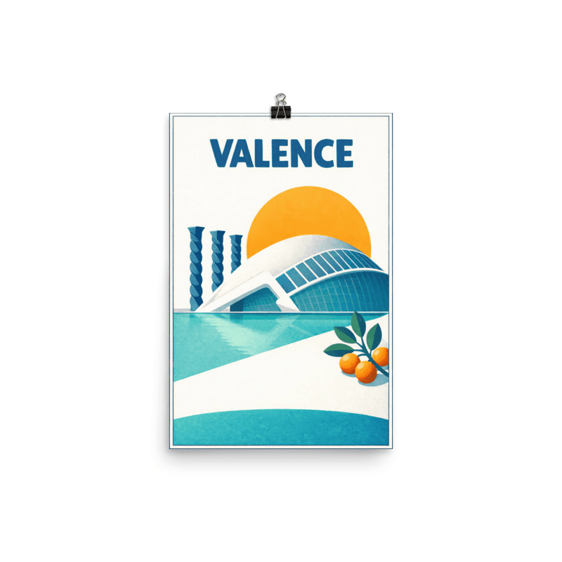 Affiche vintage Valence – Poster de voyage rétro, Cité des Arts, Paella, Communauté valencienne, Espagne