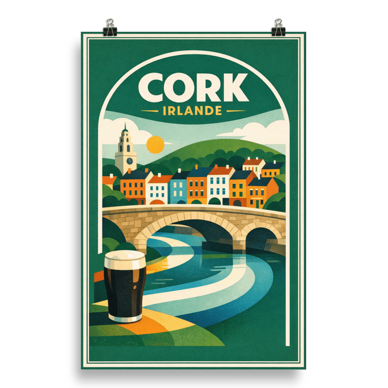 Affiche vintage Cork – Poster de voyage rétro, Rivière Lee, IRLANDE