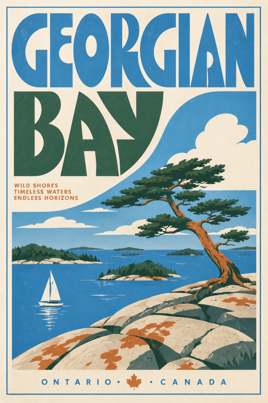 Affiche vintage Georgian Bay – Poster de voyage rétro, Georgian Bay, Canada, AMÉRIQUE DU NORD