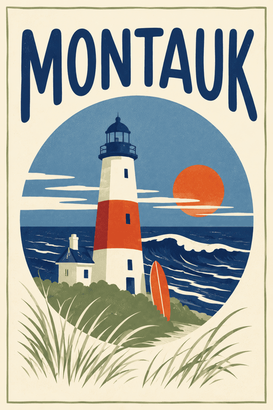 Affiche vintage Montauk – Poster de voyage rétro, Montauk, États-Unis, AMÉRIQUE DU NORD