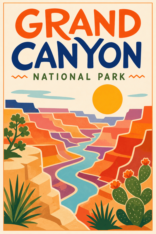 Affiche vintage Grand Canyon National Park – Poster de voyage rétro, Grand Canyon National Park, États-Unis, AMÉRIQUE DU NORD