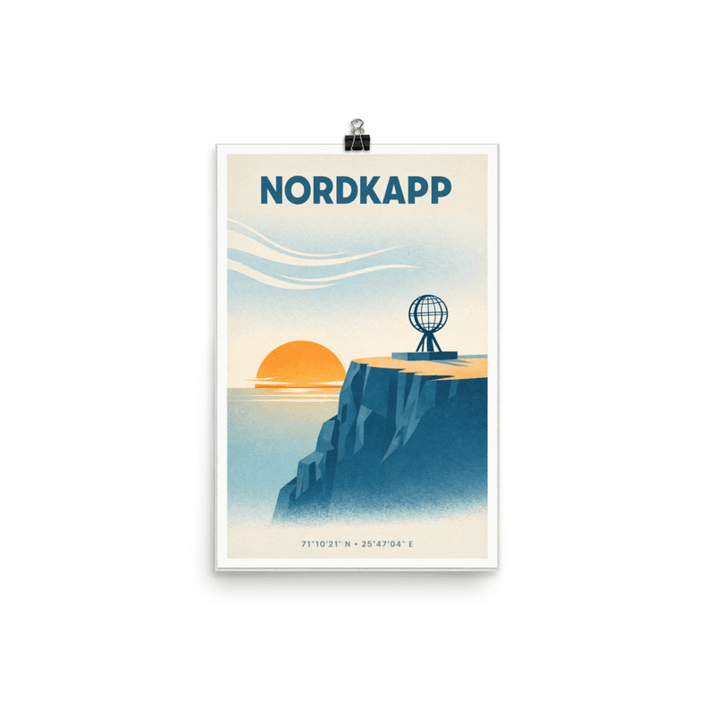 Affiche vintage Nordkapp – Poster de voyage rétro, cap Nord, soleil de minuit, NORVEGE