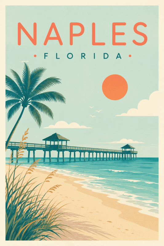 Affiche vintage Naples – Poster de voyage rétro, Naples, États-Unis, AMÉRIQUE DU NORD