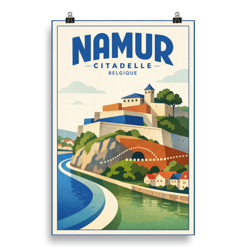 Affiche vintage Namur – Poster de voyage rétro, citadelle, Belgique