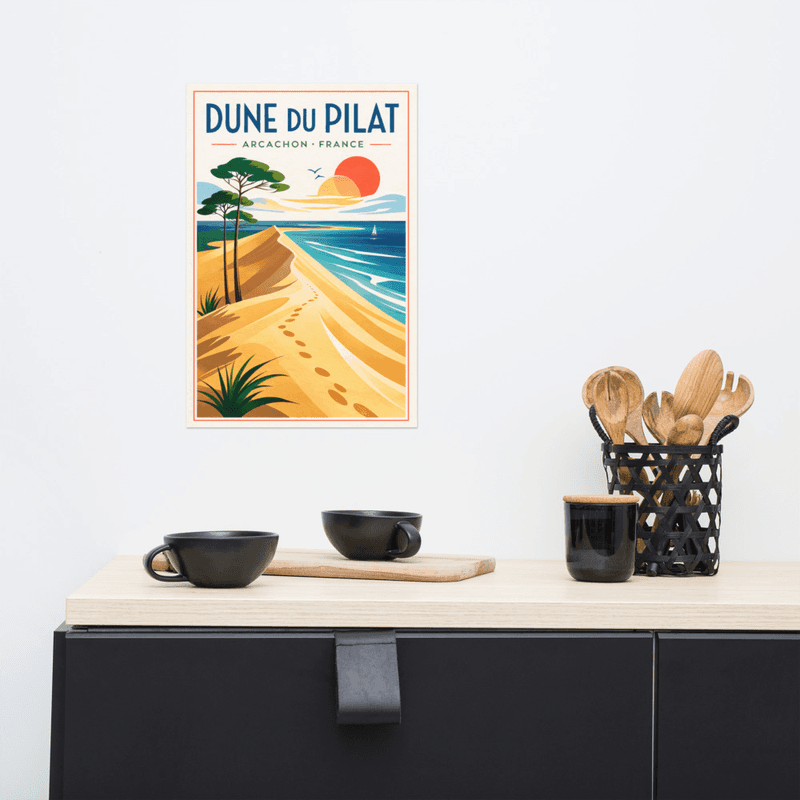 Affiche vintage Dune du Pilat – Poster de voyage rétro, dune, pin, Arcachon, Gascogne, Nouvelle-Aquitaine, France