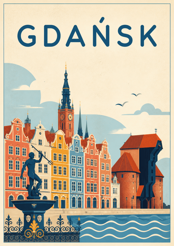 Affiche vintage Gdansk – Poster de voyage rétro, Gdansk, Pologne, EUROPE
