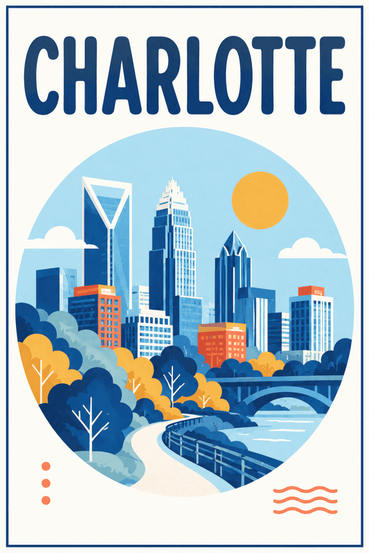 Affiche vintage Charlotte – Poster de voyage rétro, Charlotte, États-Unis, AMÉRIQUE DU NORD