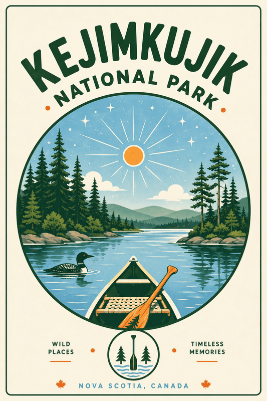 Affiche vintage Kejimkujik National Park – Poster de voyage rétro, Kejimkujik National Park, Canada, AMÉRIQUE DU NORD